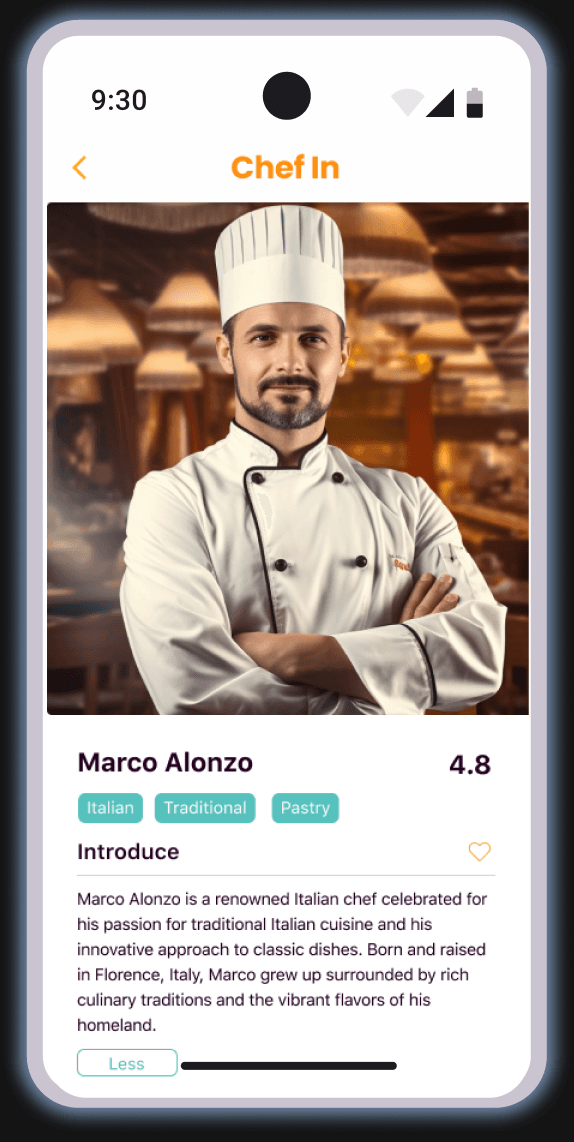 Chef In discovery screen in a phone frame with glow